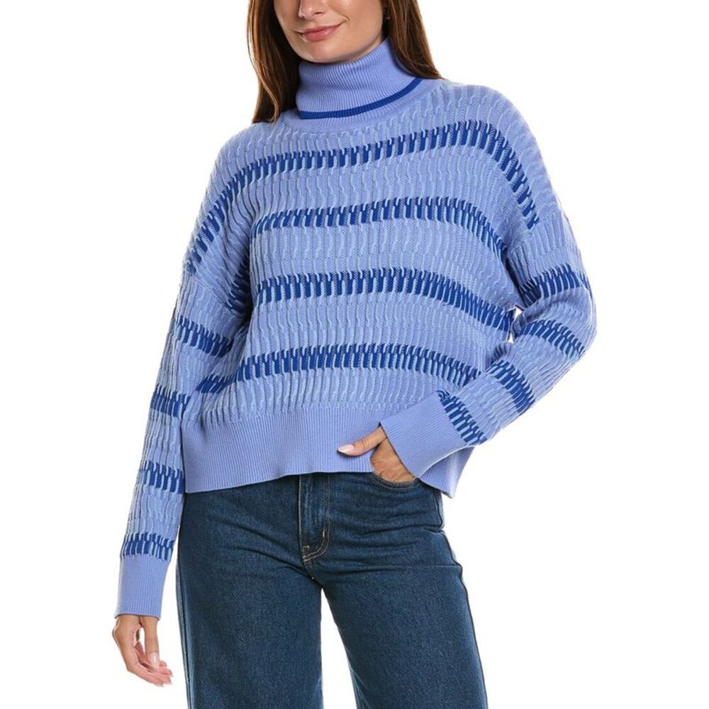 Wispr Womens  Wave Stitch Roll Neck Sweater, Blue